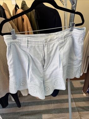 A.L.C. Pale Blue Eyelet Hem Linen-Blend Shorts